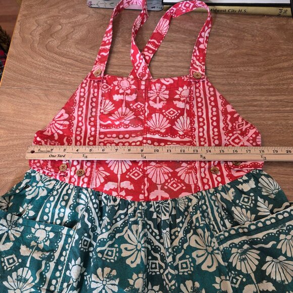 Free People Red Palm Bay Printed Shortalls Multicolor Floral Print Pockets Large - Picture 10 of 16